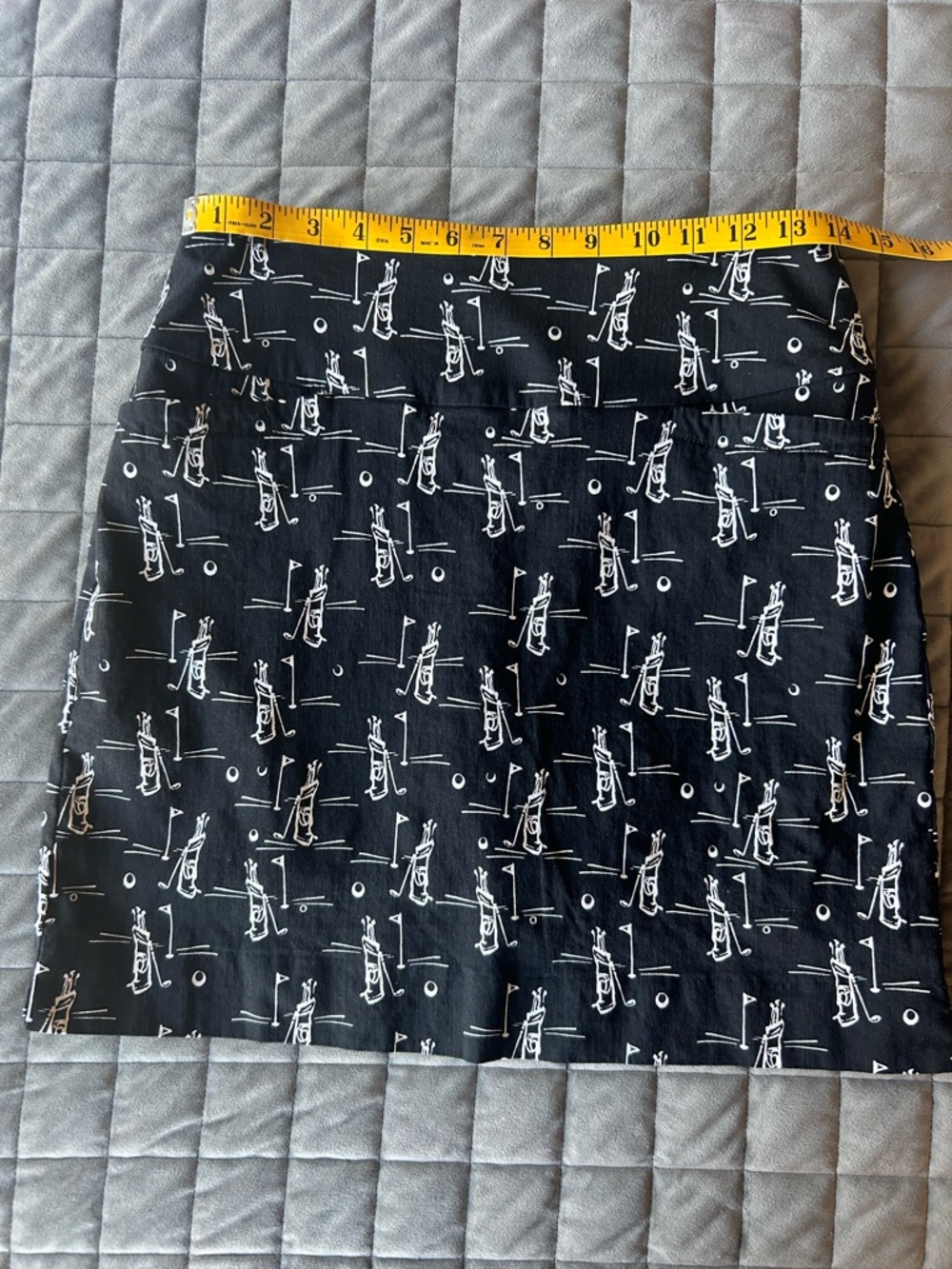 Black Printed Mini Skirt with White Golf Motif